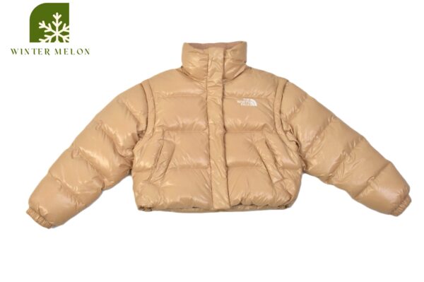 เสื้อกันหนาวทรงครอป THE NORTH FACE สีครีมกาแฟ รุ่นแขนถอดเป็นกั๊ก